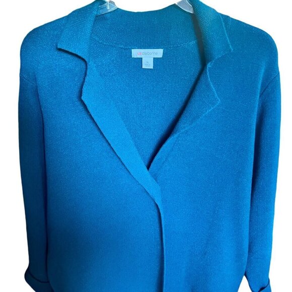 Liz Claiborne Cardigan Sweater Teal Long Lined One Button Closure Pockets XL - Picture 2 of 11